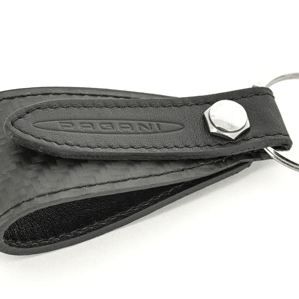 Pagani Automobili Leather key ring with carbon fiber inserts kit | Aznom - Black