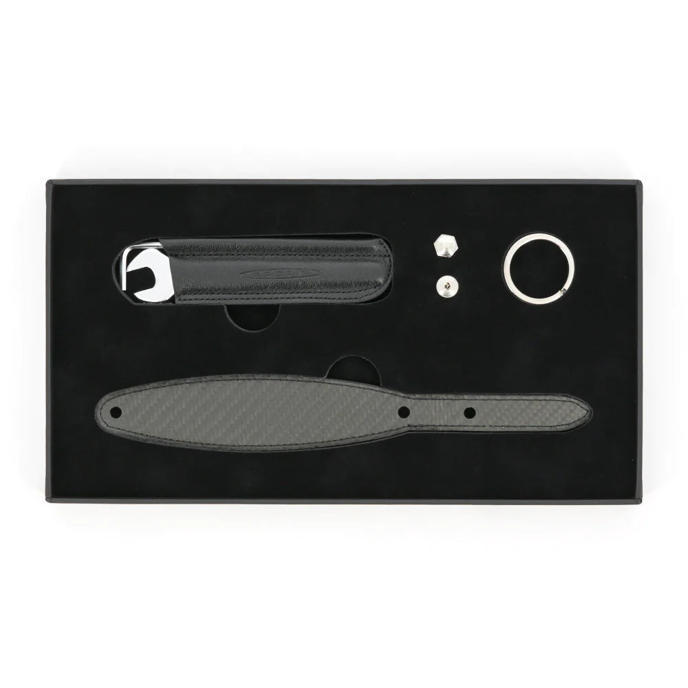 Pagani Automobili Leather key ring with carbon fiber inserts kit | Aznom - Black