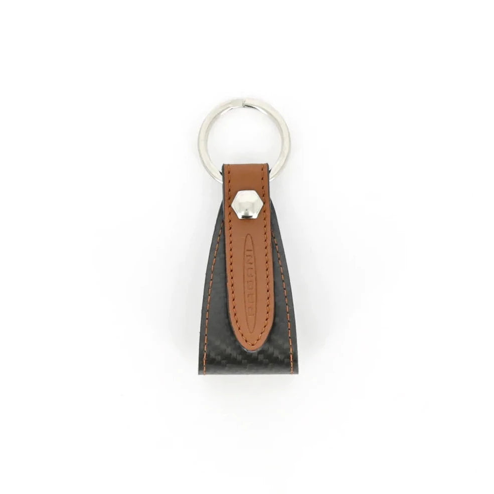 Pagani Automobili Leather key ring with carbon fiber inserts kit | Aznom - Brown