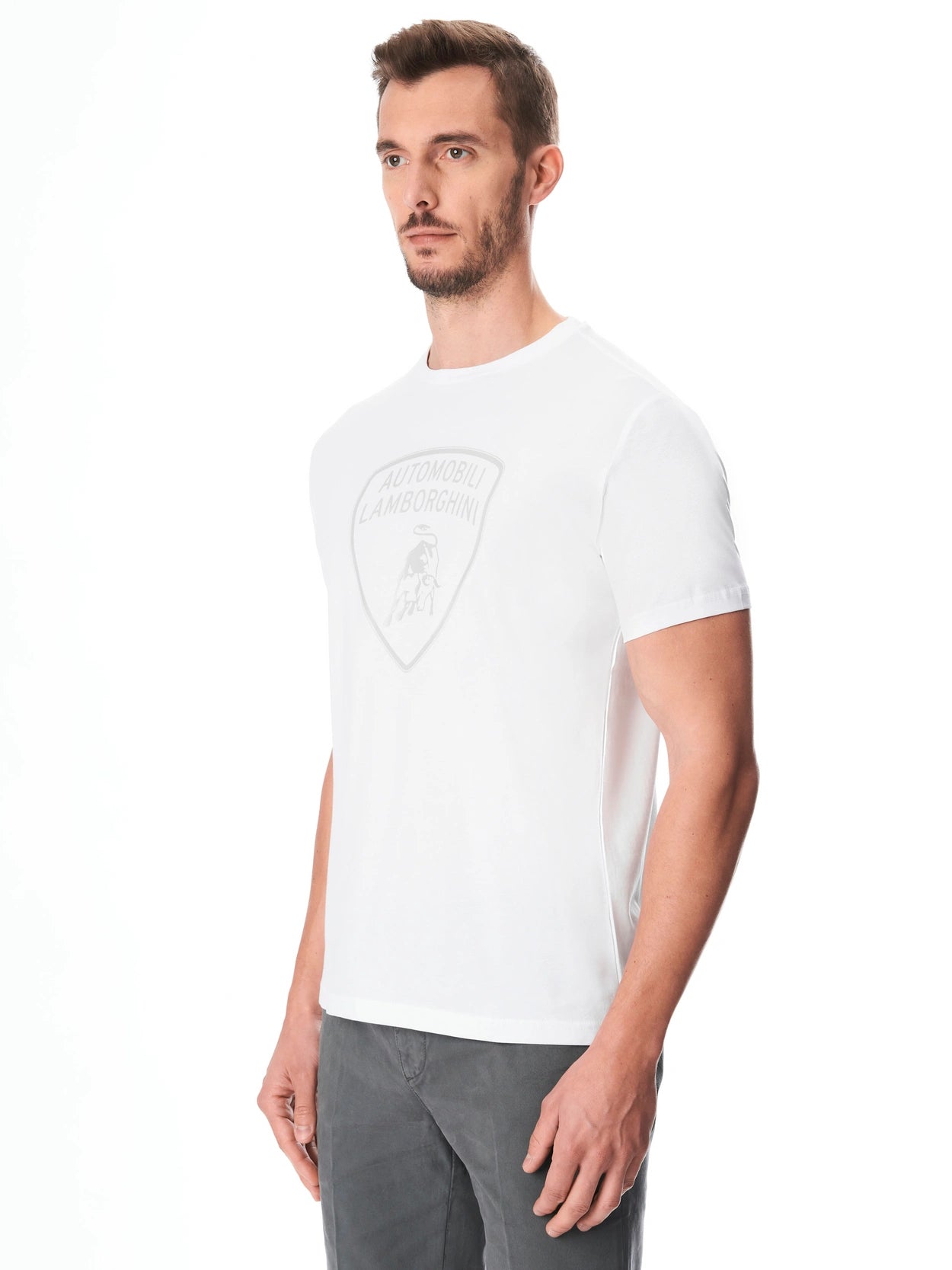 Automobili Lamborghini Iconic Big Shield Men's Crew Neck T-shirt - White